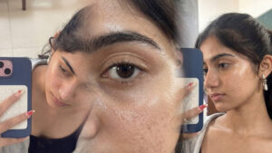 Gril Face show and selfie and the hand photo