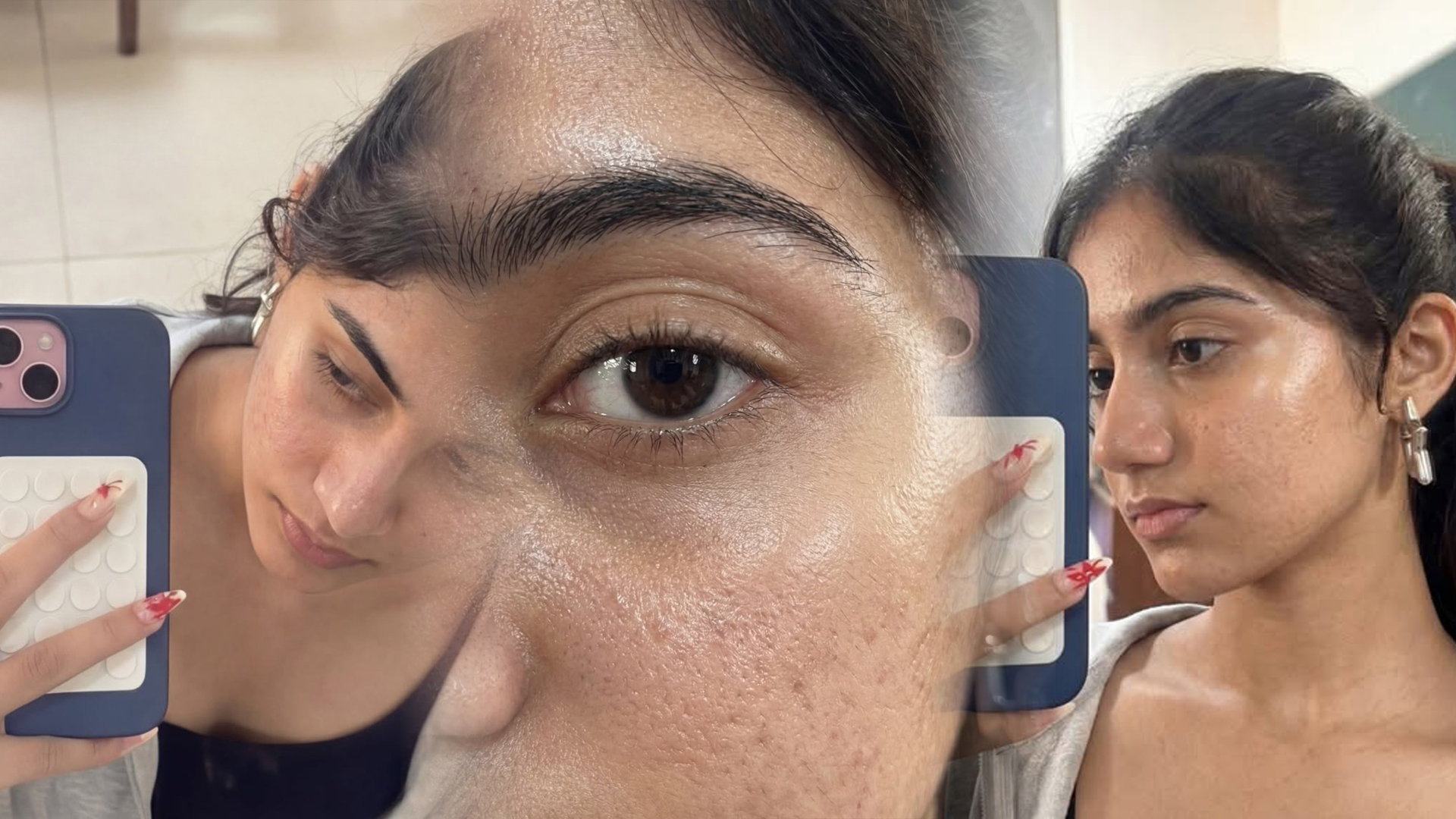 Gril Face show and selfie and the hand photo