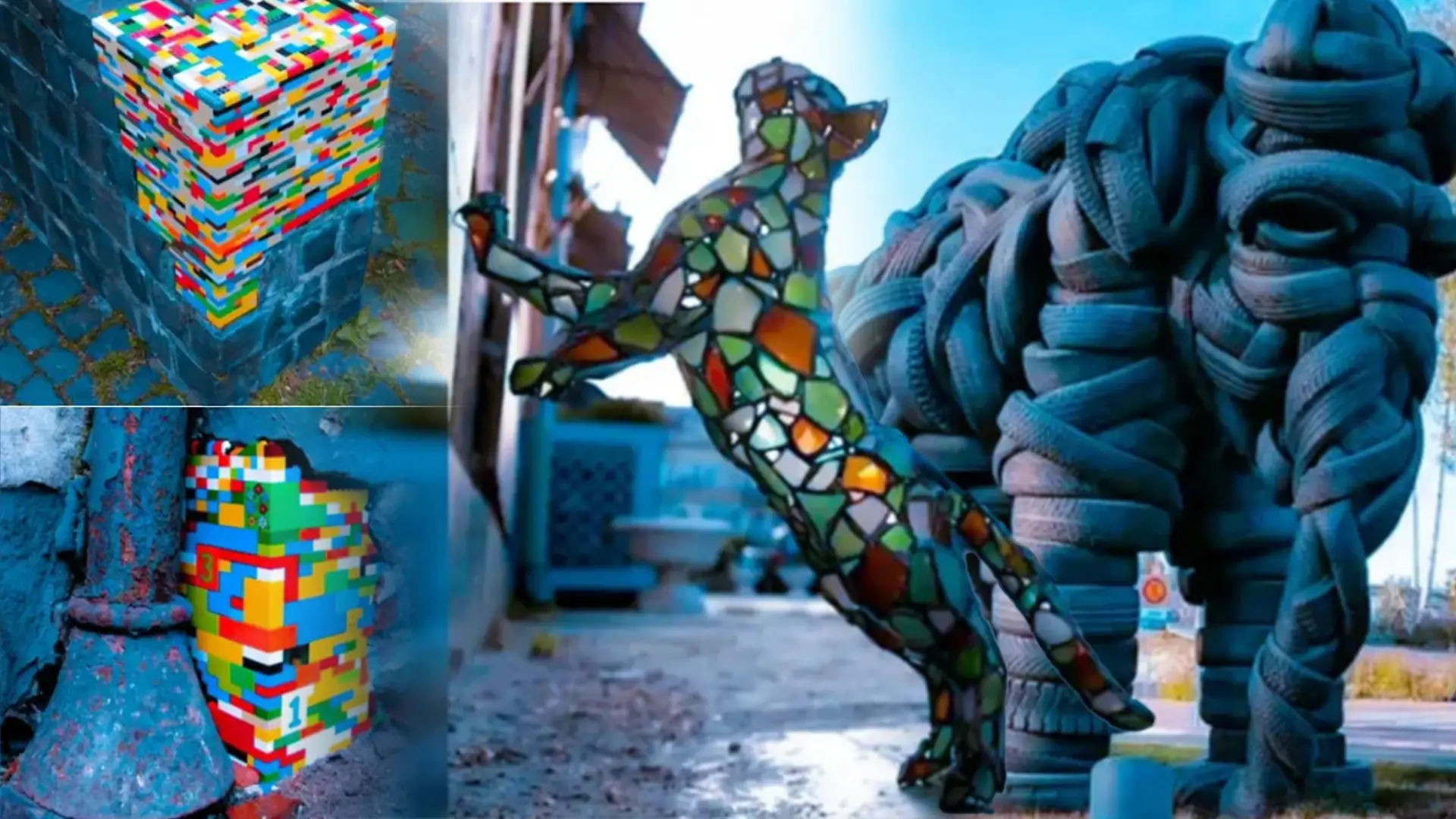 sculpture made from recycled junk materials showing creative upcycled art and sustainable design