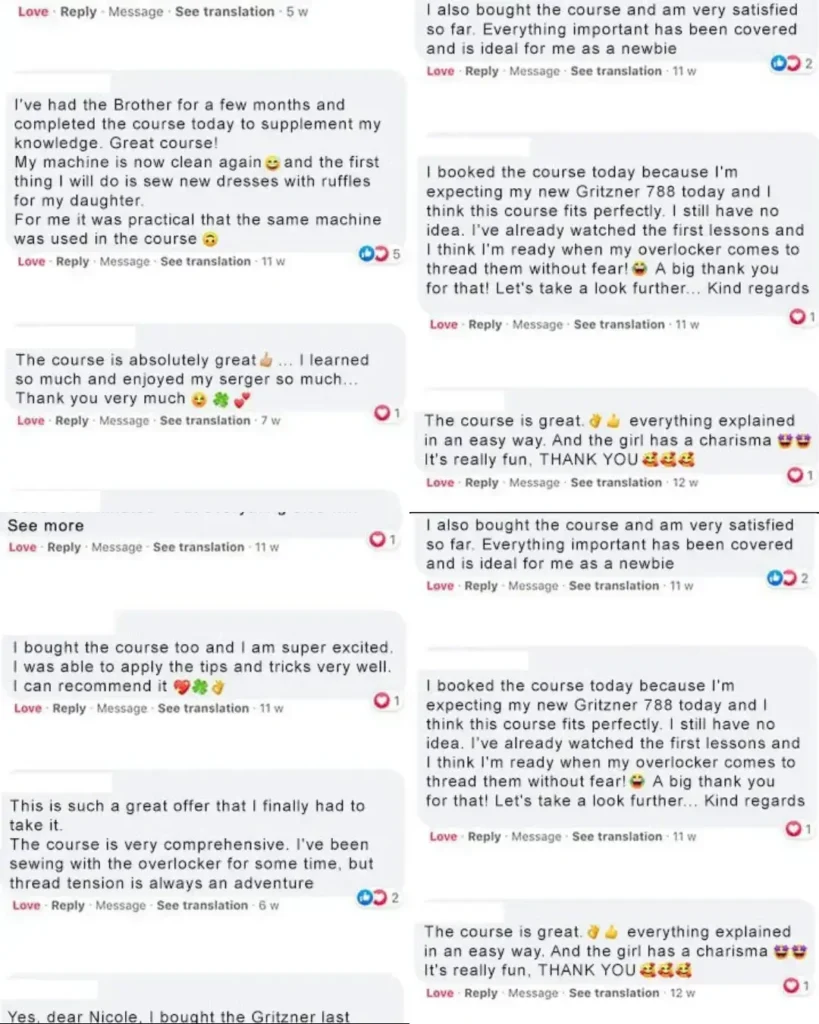 Positive student review of the Love Your Serger online sewing course
